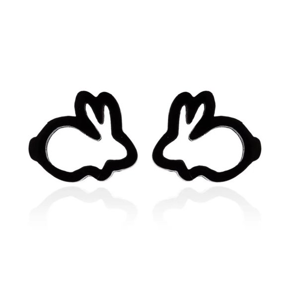 Black Bunny Rabbit Creative‎ Stud Earrings Trendy Easter Jewelry - Picture 1 of 2